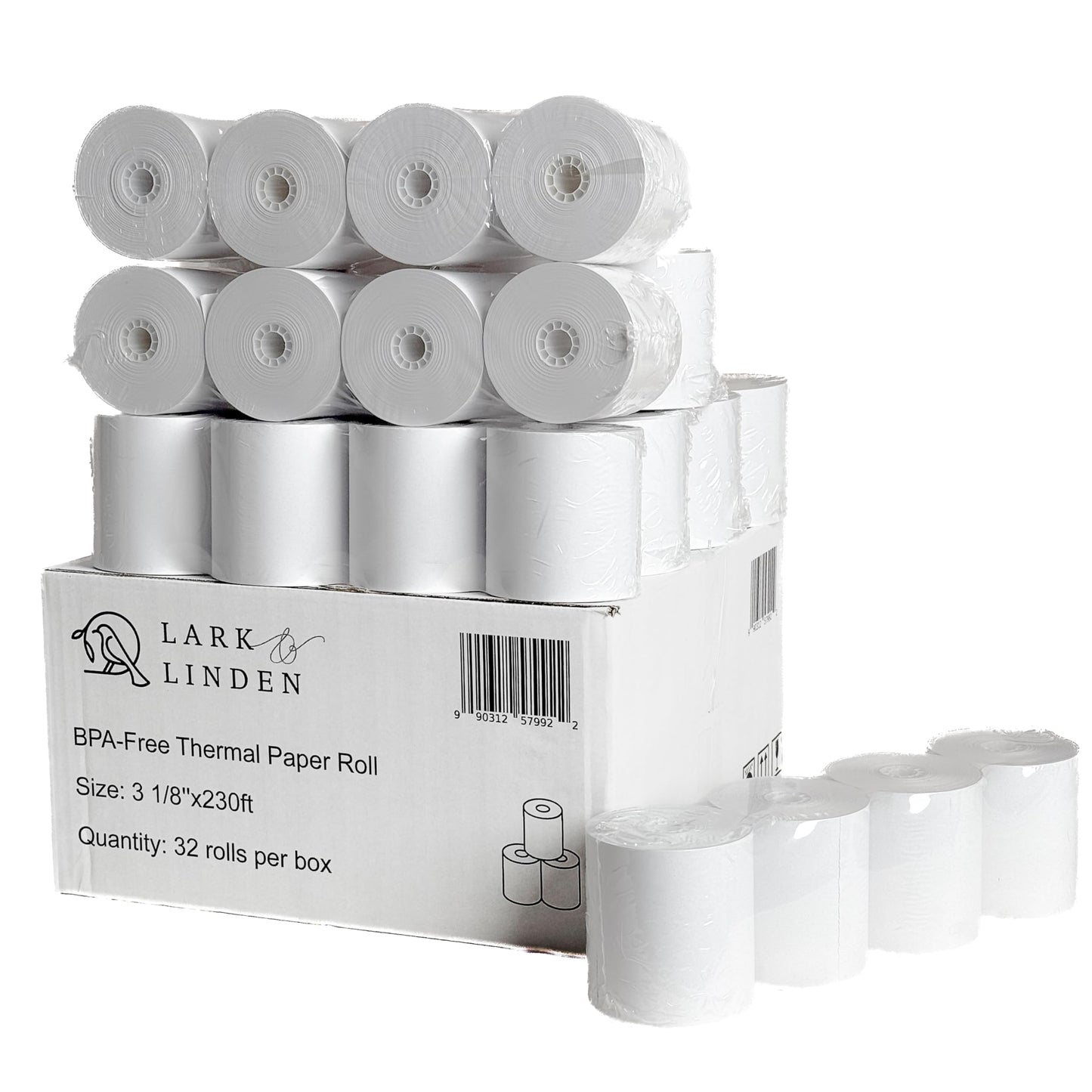 32 Rolls - 3 1/8" (80mm) x 230' - Lark & Linden Thermal Receipt Paper fits All Cash Registers and POS Machines, BPA-Free, Premium Quality