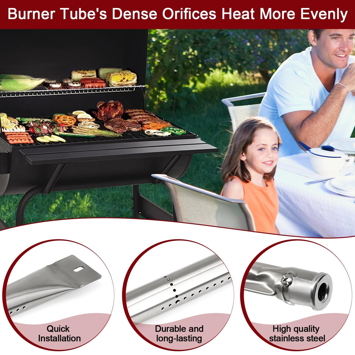 Hiorucet Grill Replacement Parts for Master Forge 5 Burner 3218LT, 3218LTN, L3218, 2518-3, 3218LTM, Kenmore Gas Grill Models 148.16156211, 148.16137110, 5 Pack SPE181 Heat Plate SBE601 Grill Burner