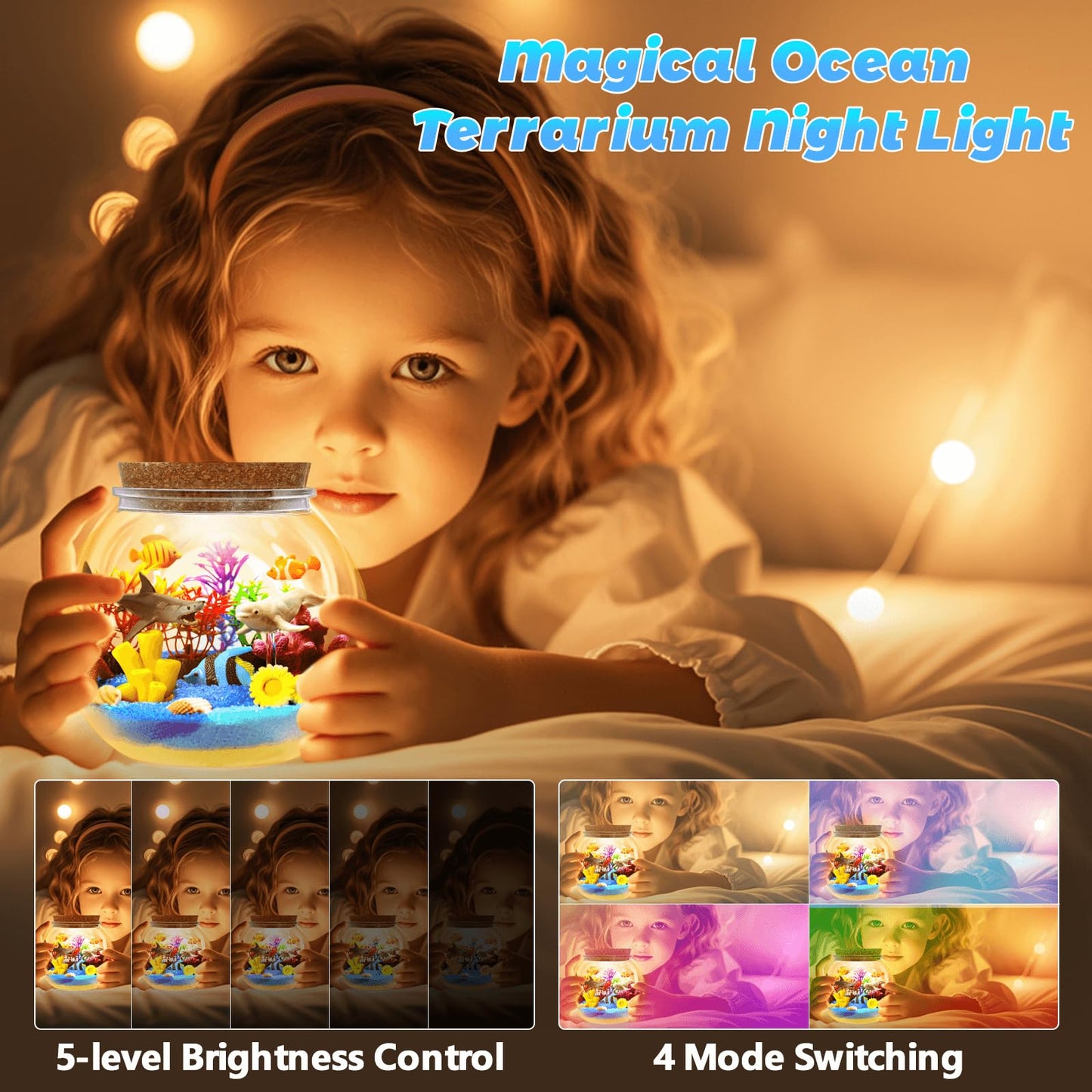 Ocean Light Up Terrarium Craft Kit for Kids- Sea Animal Toys Led Night Light Birthday Gift for Boys Girls Age 4 5 6 7 8-12 Year Old