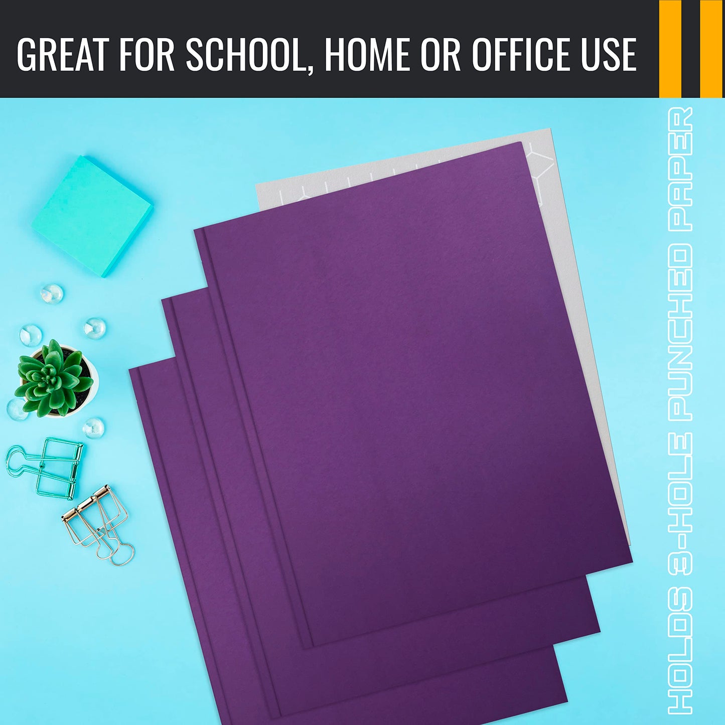 Better Office Products Purple Paper 2 Pocket Folders with Prongs, 50 Pack, Matte Texture, Letter Size Paper Folders, 50 Pack, with 3 Metal Prong Fastener Clips, Purple