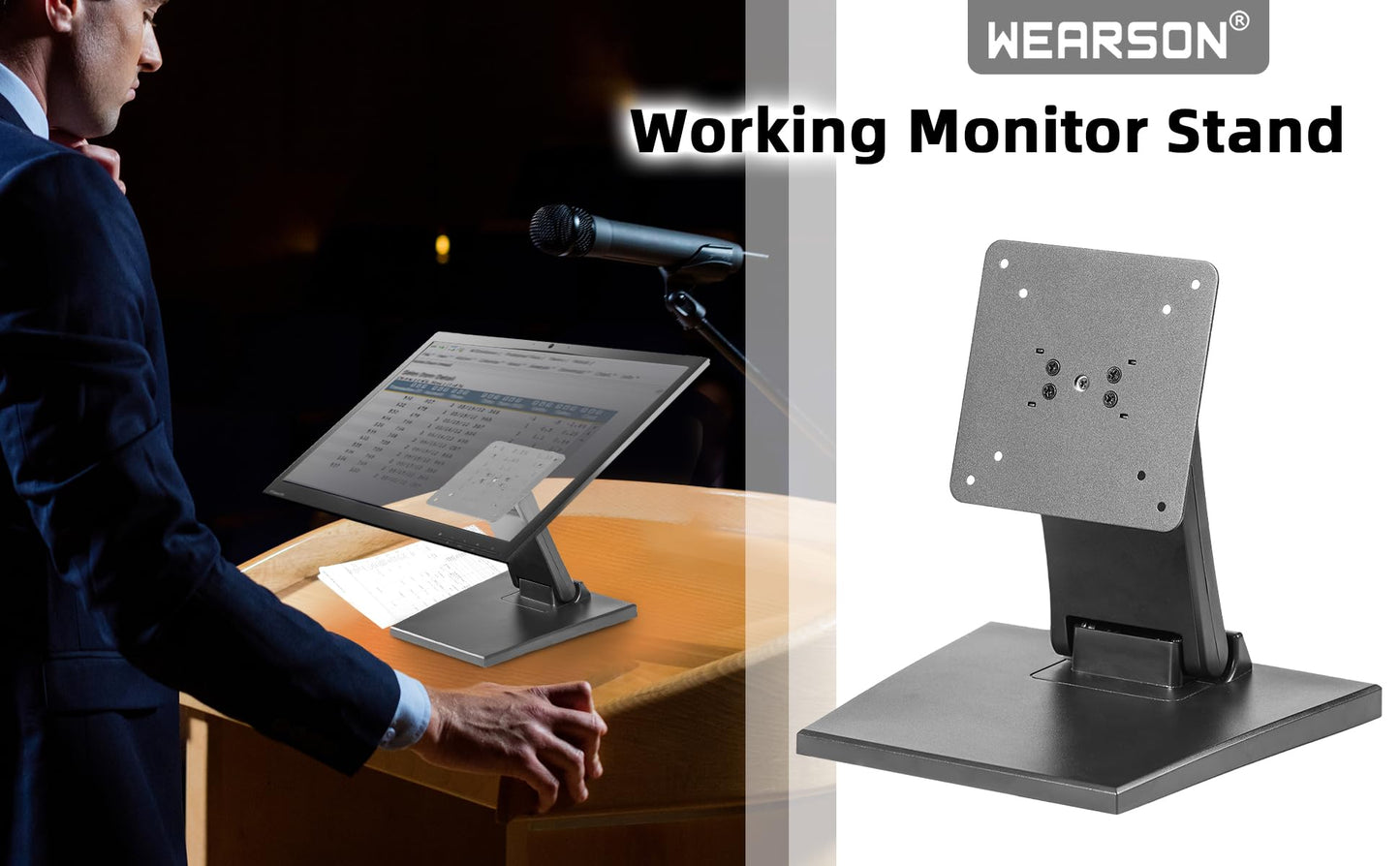 Wearson Foldable Low Profile Monitor Stand - Compatible with VESA 75x75 & 100x100, Black Metal Pedestal Monitor Stand