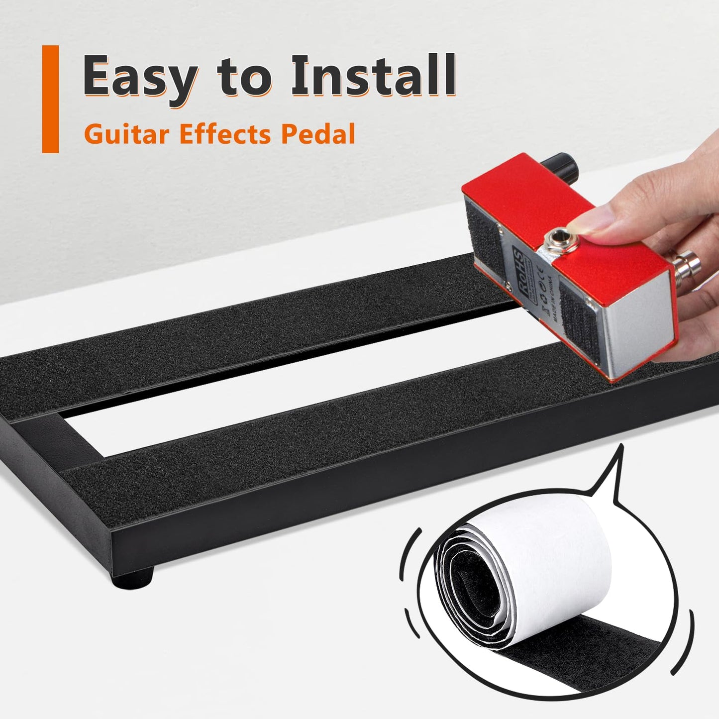 GOGHOST Small Guitar Pedal Board, 15x5.7x1.18", Aluminum Alloy Black Effects Mini Pedal Board with 4 Pcs 6 Inch Guitar Pedal Cable, Carrying Bag, Adhesive Hookside Tape