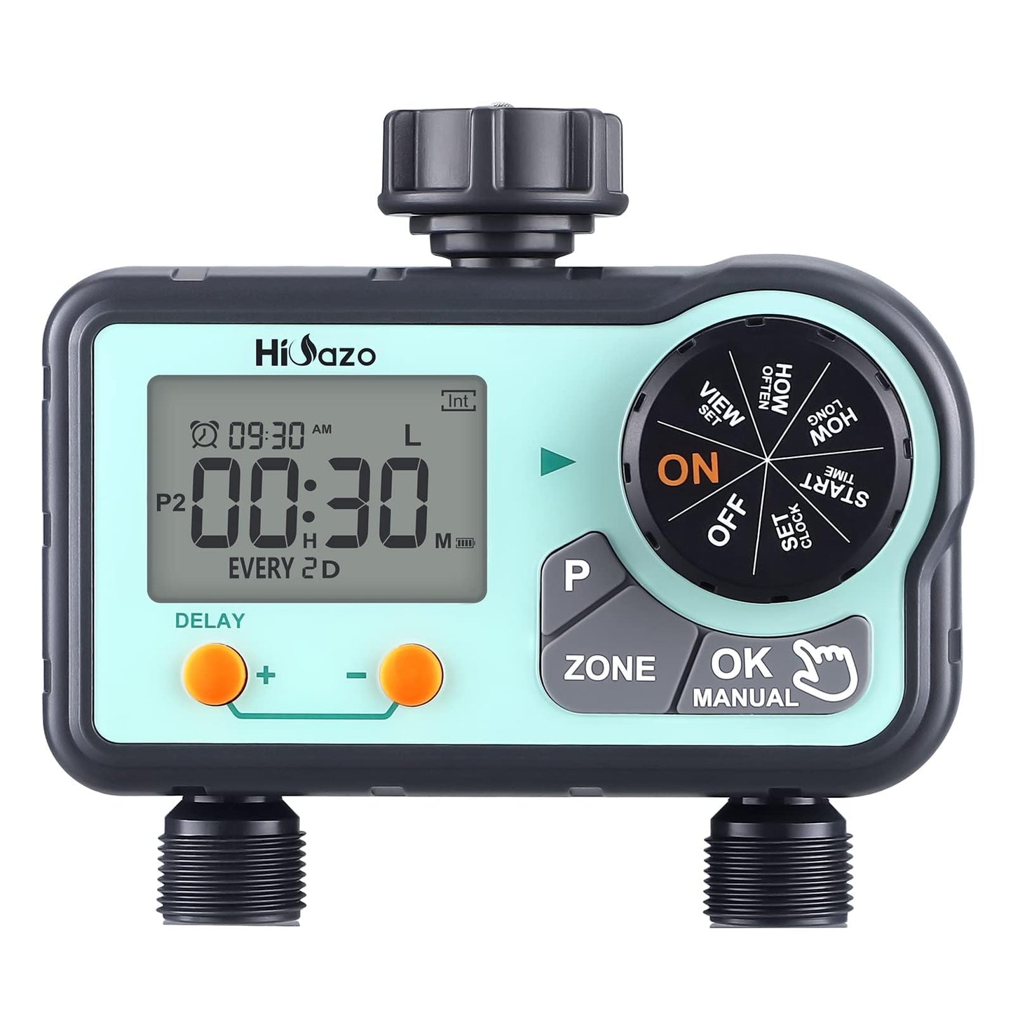HiOazo Water Timer, Sprinkler Timer Programmable 6 Plans, Water Timer for Garden Hose Auto/Manual/Rain Delay Mode, Irrigation Timer with Daily/Week/Specific Days Cycle for Yard Lawn Pool 2 Zone