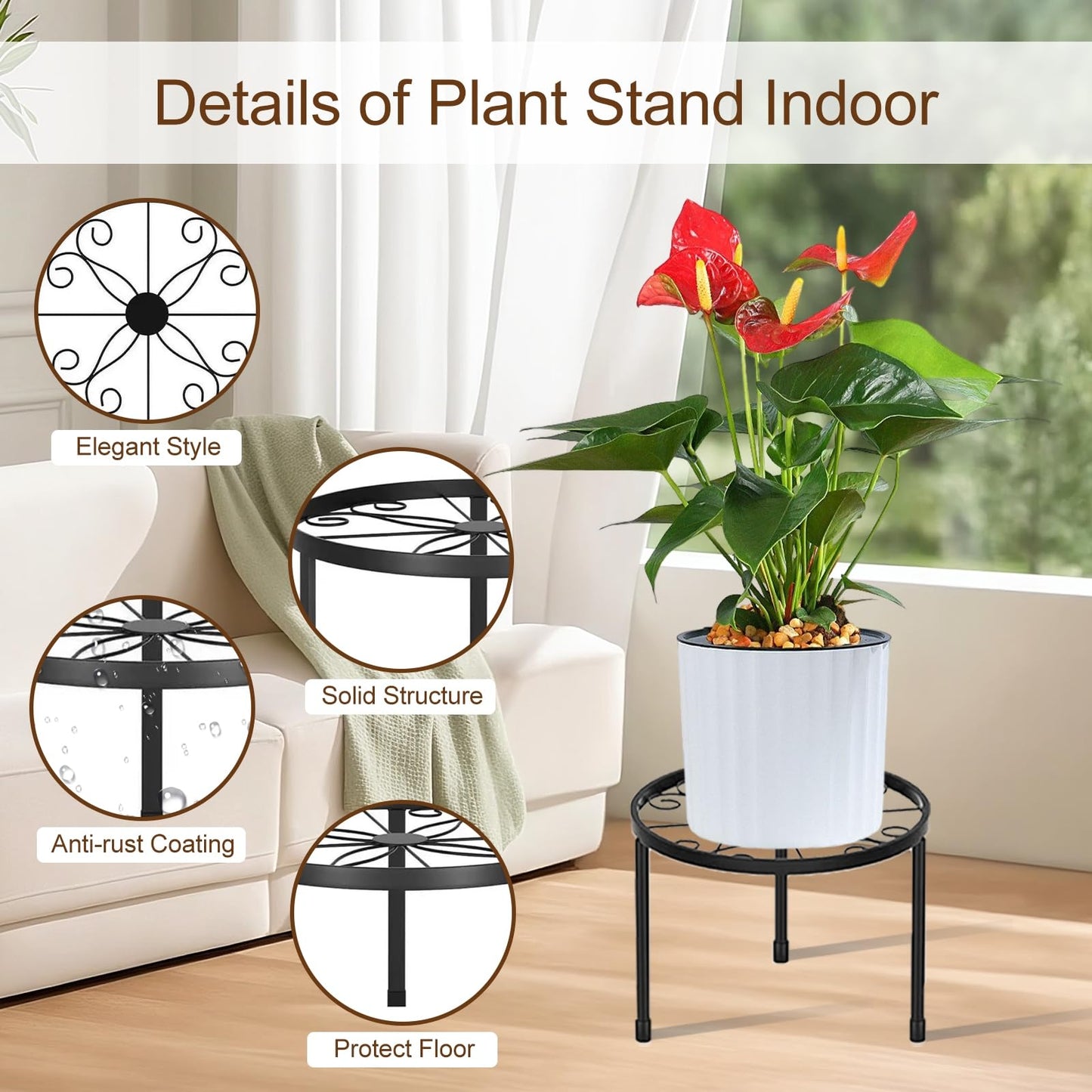 FABOMEI 5-Pack Metal Plant Stands Indoor & Outdoor, Anti-Rust Iron, Heavy Duty, Black