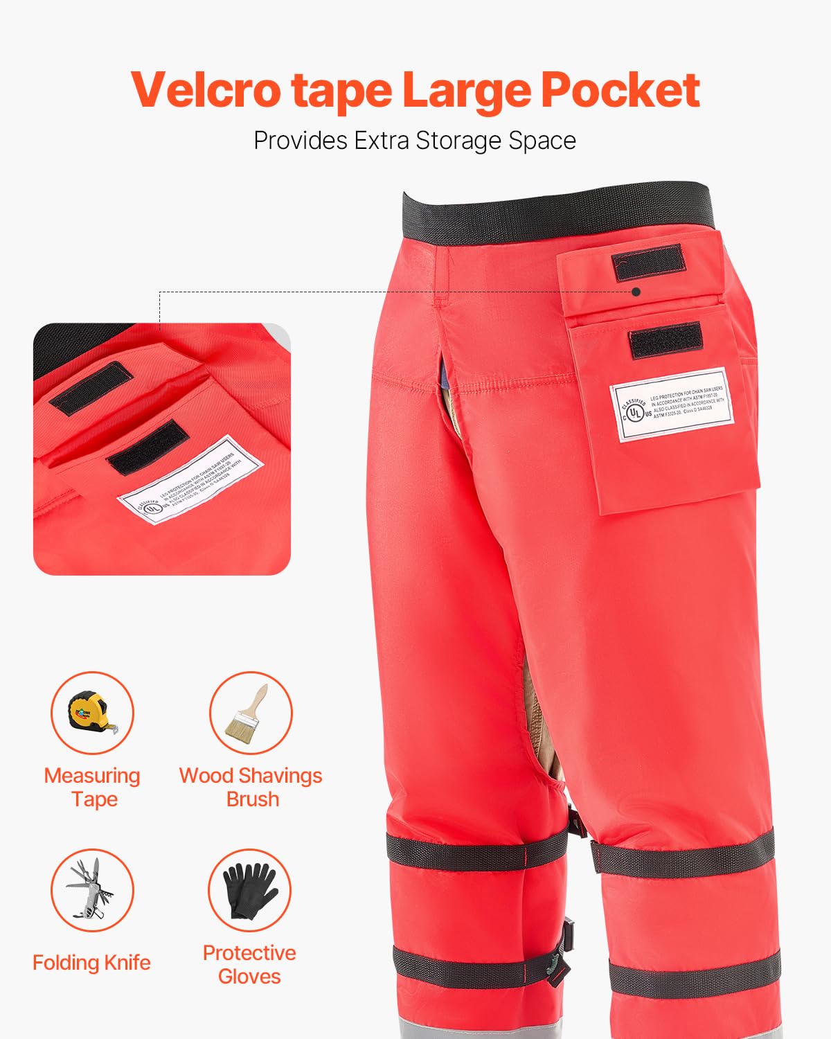 VEVOR Apron Style Chainsaw Chaps, Class D, 8 Layers Chainsaw Pants with Adjustable Belt & Gear Pocket, Chain Saw Chaps for Men/Women, Chainsaw Safety Equipment for Loggers Forest Workers, Medium