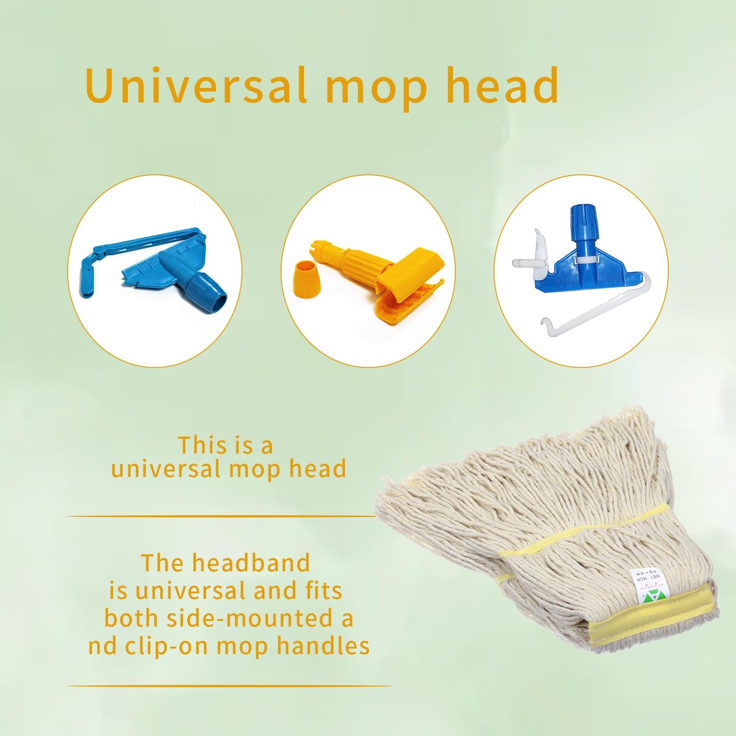 KLHB-YF 16 oz Commercial Cotton Mop Head Replacements, 6-Inch Headband, Tangle-Free, Machine Washable 300 Times, 6-Pack, Suitable for Commercial & Home Use