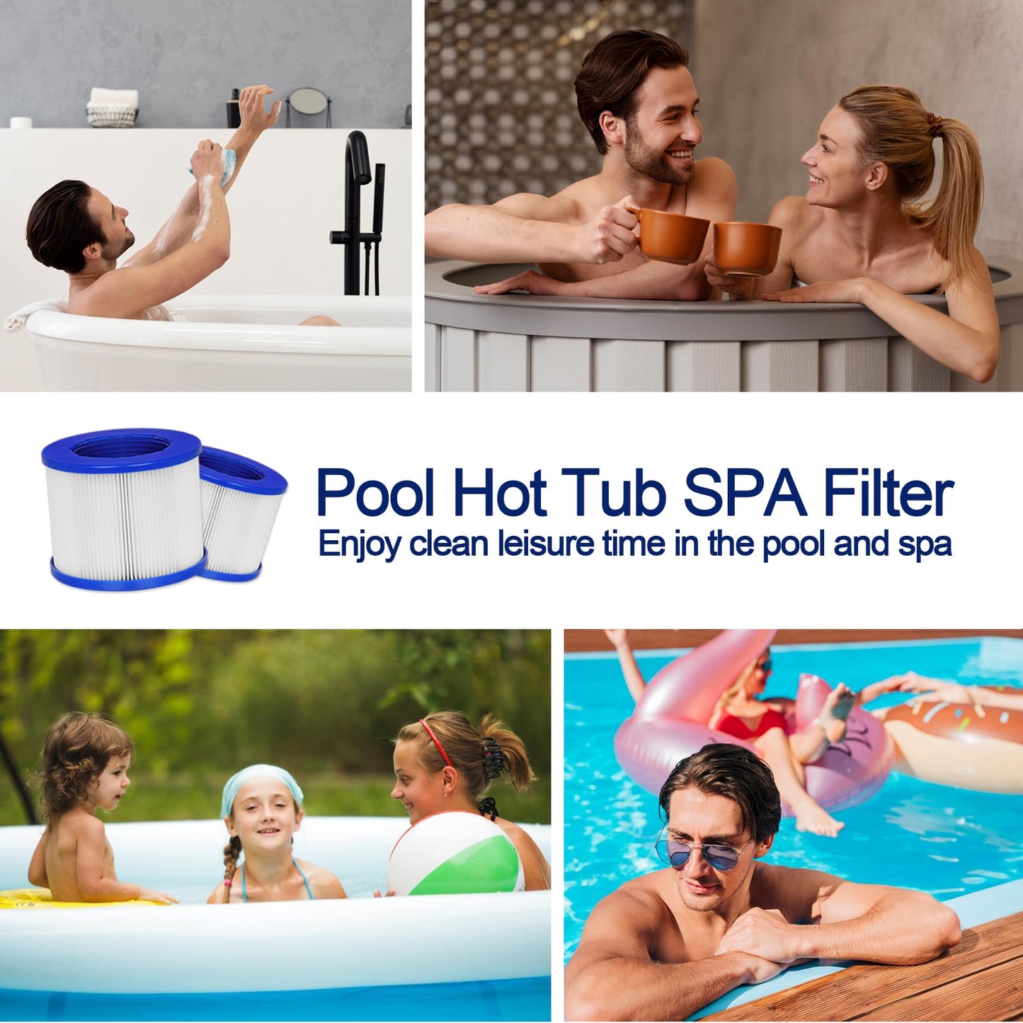 Hot Tub Replacement Filter Cartridges - Compatible with All RELXTIME, ALEKO, Wejoy, Aquaspa Hot Tub More - Screw-in Spa Filters for Inflatable Hot Tubs & Massage Pools (8 Pack)