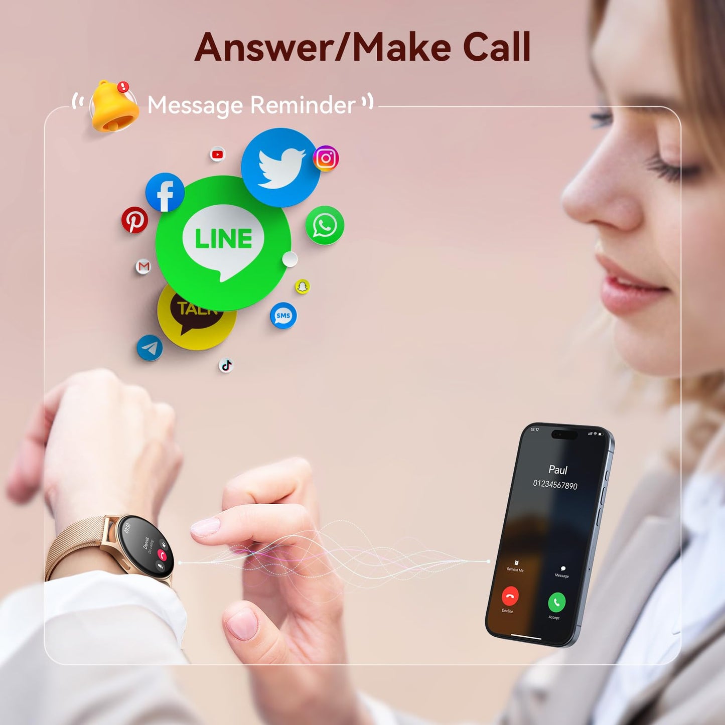 aeac Smart Watch for Women, AMOLED Ultra-Clear Screen Activity Trackers with Heart Rate/Sleep/SpO2 Monitor, Waterproof Fitness Smartwatch for iPhone/Samsung/Android（Gold）