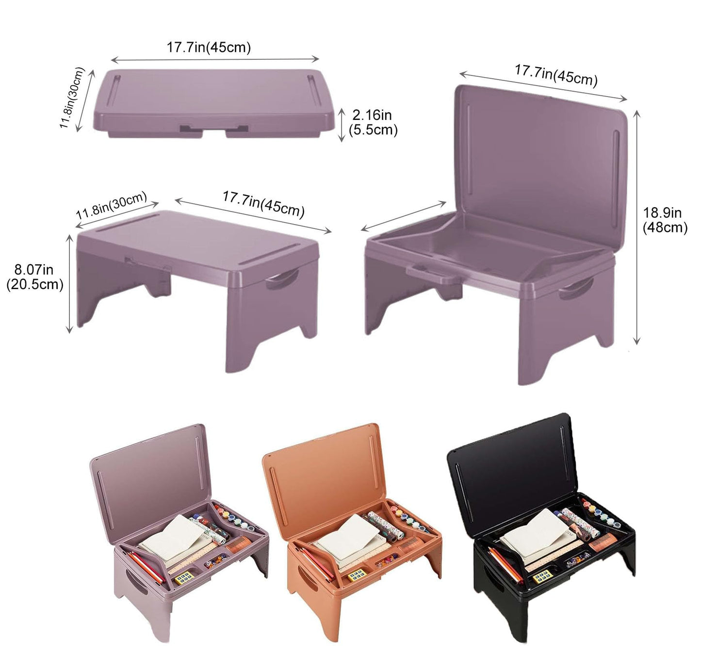 Tlingsd Folding Lap Desk for Bed with Compartments Storage Pocket,Color Foldable Laptop Table for Children's Activities,Bed Desk,Laptop Desk, Breakfast Table, Bed Table, Serving Tray (Purple)