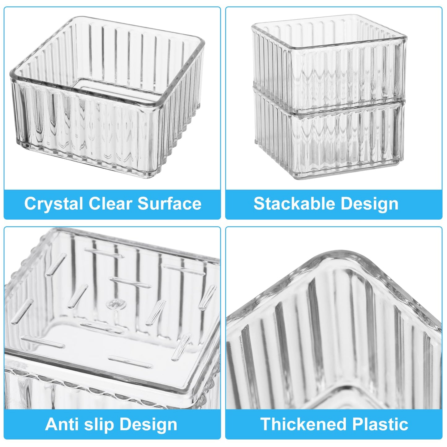 14 Pieces Clear Drawer Organizer Set, Stackable Drawer Storage Bins with Non-Slip Base, 4 Sizes up to 9.92"x6.23", Plastic Containers for Makeup, Kitchen, Office (14 Pack)