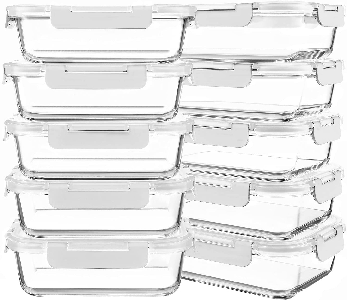 KOMUEE 10 Packs 30 oz Glass Meal Prep Containers,Glass Food Storage Containers with Lids,Airtight Glass Lunch Bento Boxes,BPA Free,Microwave, Oven, Freezer and