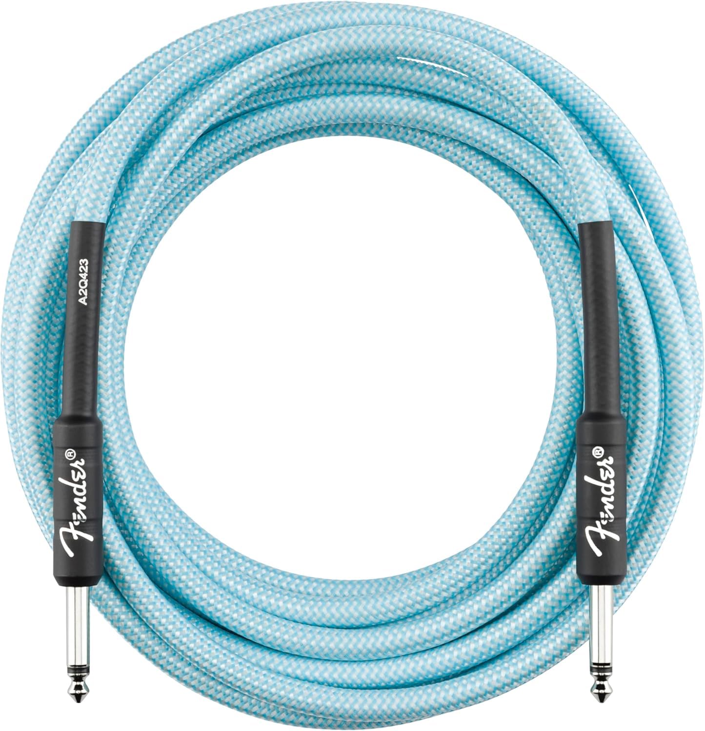 Fender Professional Series Tweed Instrument Cable, Guitar Cable, Guitar Accessories with 1-Year Warranty, Straight/Straight, Anti-Kinking Design, Daphne Blue, 18.6ft