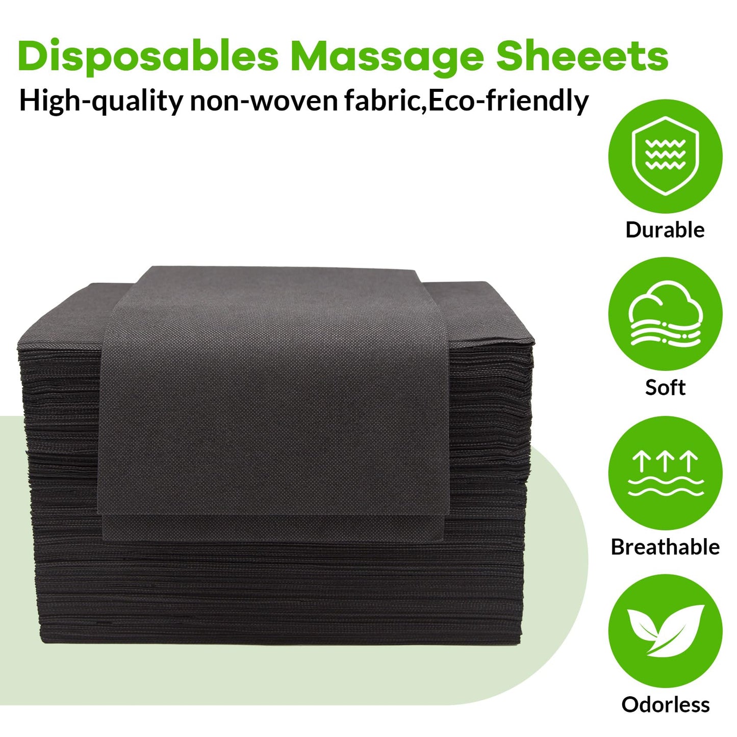100PCS Large Disposable Massage Table Sheets, 31" X 79" Black Breathable Disposable Bed Sheets for Massage Beauty Salon, SPA Bed Sheets Lash Wax Tattoo Bed Covers, Soft Non Woven Fabric