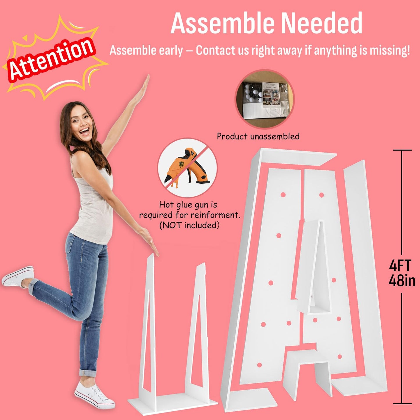 4FT Marquee Light Up Letters A, Big Marquee Letter for Birthday Graduation Baby Shower Birthday Engagement Wedding Marry Me Party Decor (4FT, A)