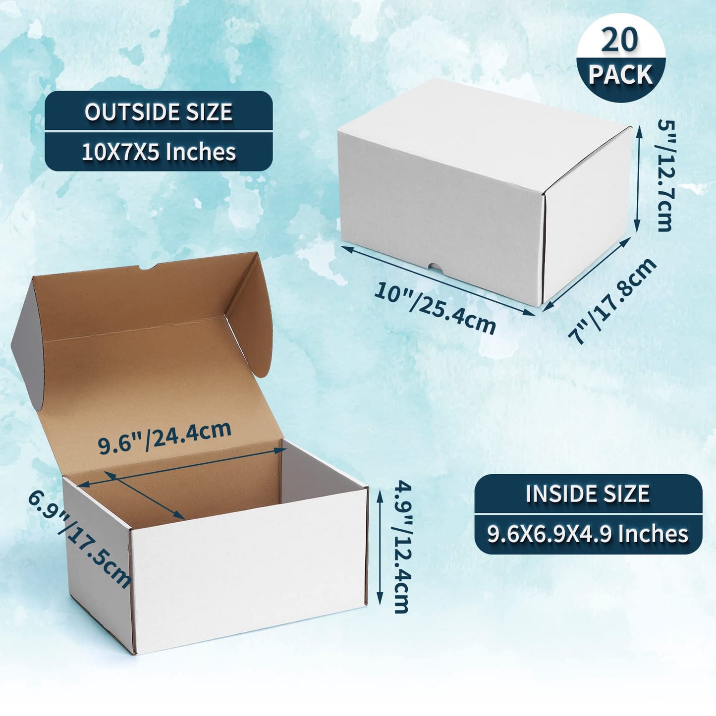 WIFTREY 10x7x5 White Shipping Boxes 20 Pack for Small Business, Small Corrugated Cardboard Boxes for Mailing, Packing, Shipping
