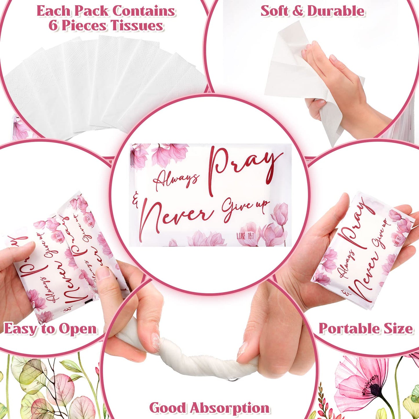 Sinmoe 60 Pack Christian Tissue Travel Pack Scripture Pocket Tissue Bible Verse Purse Facial Napkin Mini Inspirational Gift for Woman Mother's Day Party Charity Church Funeral Supply(Classic Style)