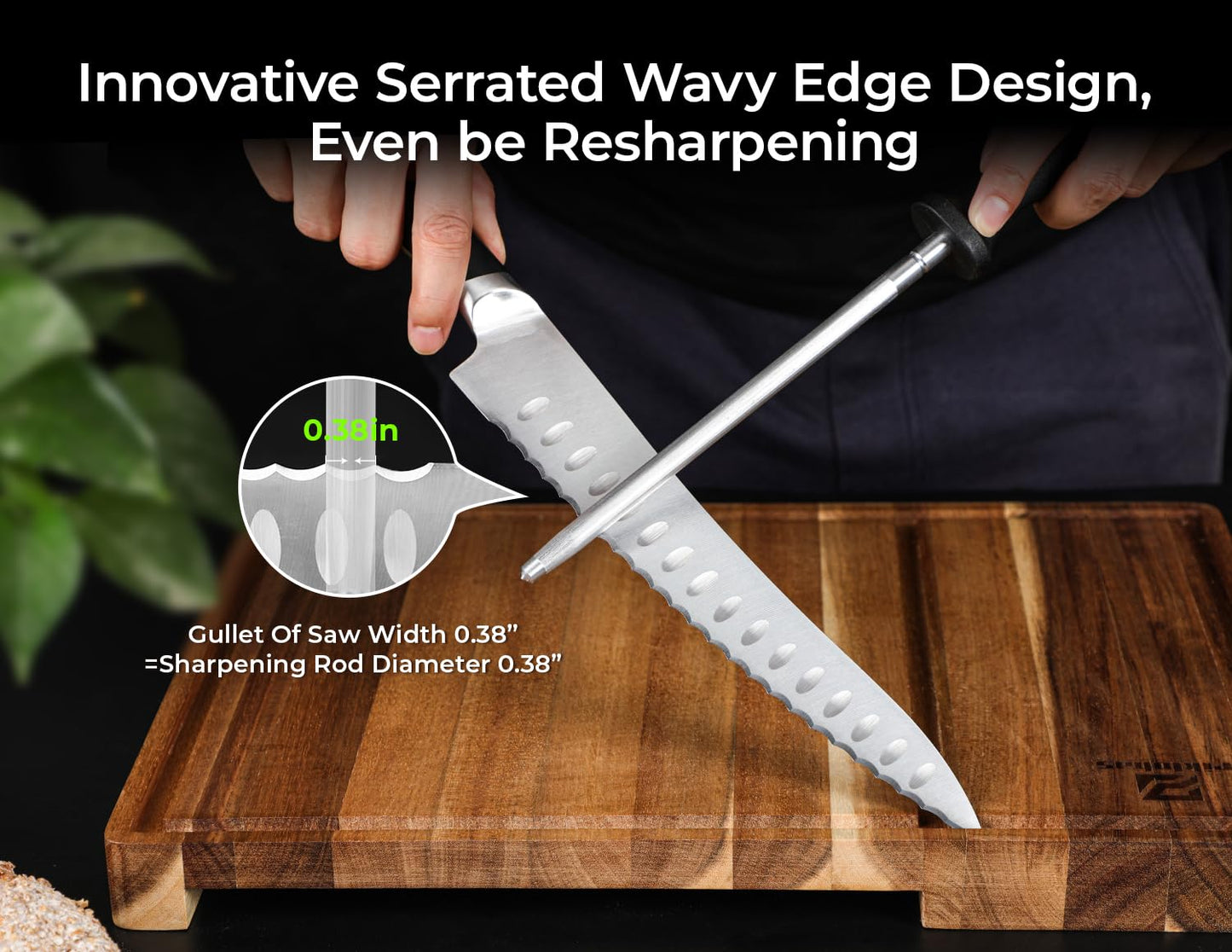 Piklohas Resharpenable Bread Knife, 10-inch Multifunction Serrated Knife, German HC Stainless Steel Bread Cutting Knife with Innovative Wavy Edge for Efficient Slicing, Razor Sharp for Homemade Bread