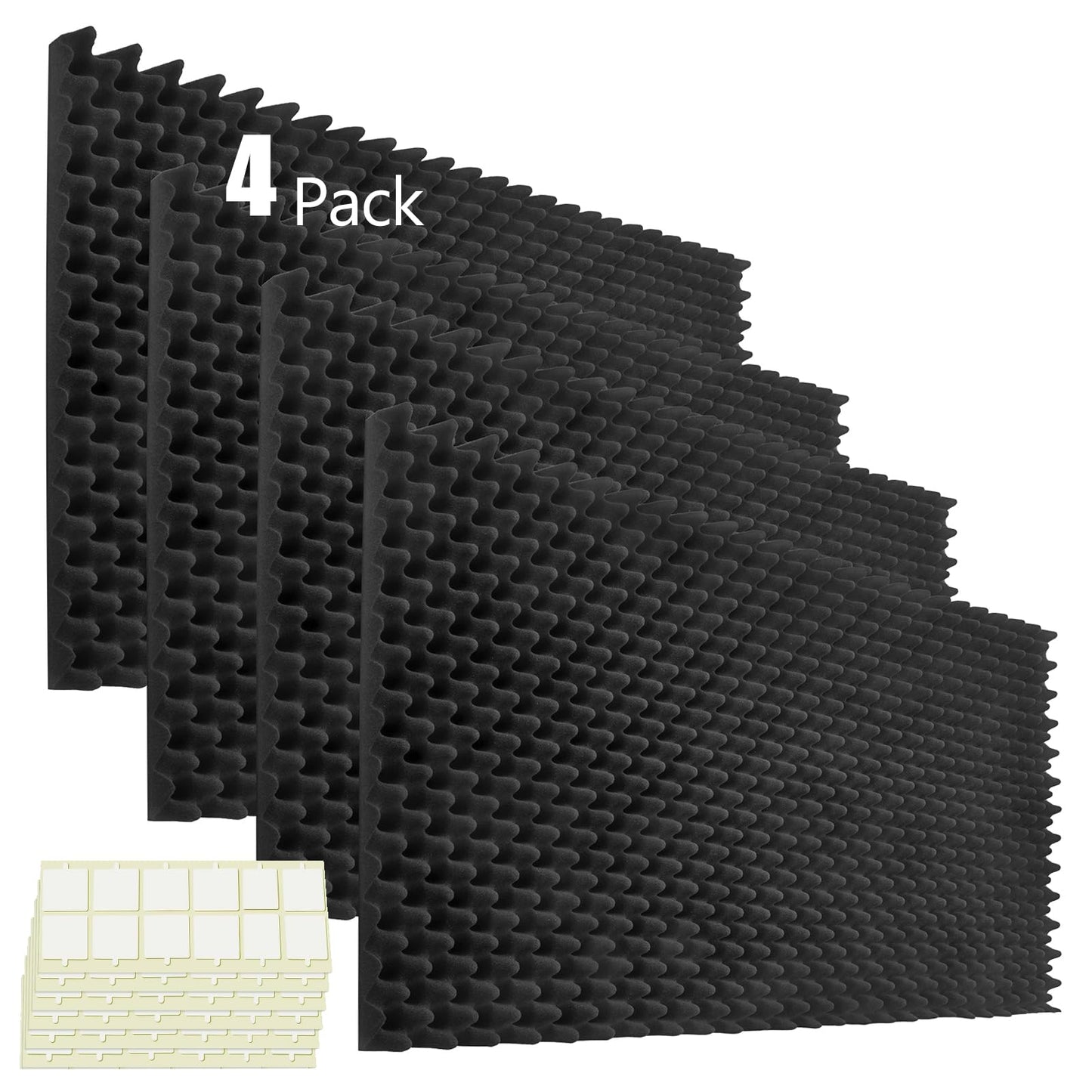 4 Pack Acoustic Foam Panels, 48 x 24 x 2" Sound Absorbing Panels High Density Studio Wedge Tiles Fire Resistant Acoustic Panels for Home,Office, Recording Room, Studio (Black 4 Pack, 48 x 24 x 2")