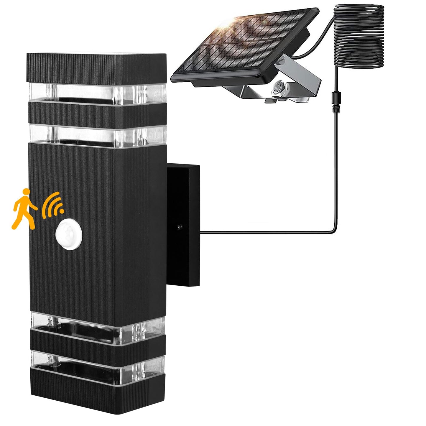 JESENBIL Solar Outdoor Wall Lights, Motion Sensor Solar Exterior Lighting Fixture, Wireless LED Waterproof Up Down Wall Sconce Aluminum Solar Porch Lights Wall Mount for Patio Front Door Garage
