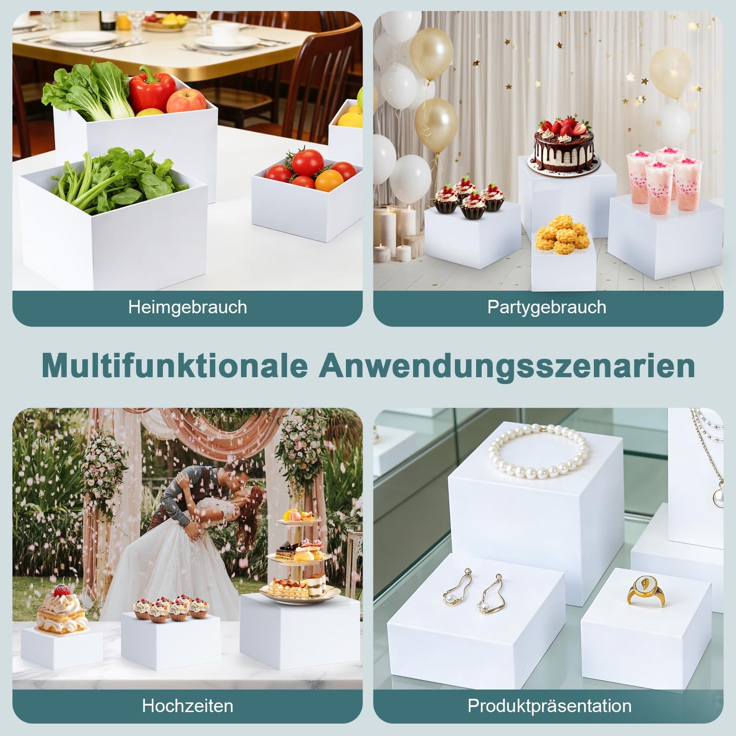 6 Pcs Buffet Risers,Acrylic Food Risers,White Dessert Stands for Buffet Table Display, Cupcake Tower, Cake Stand, Jewelry Show, Catering Events (3" + 4" + 5"+6"+7"+8")