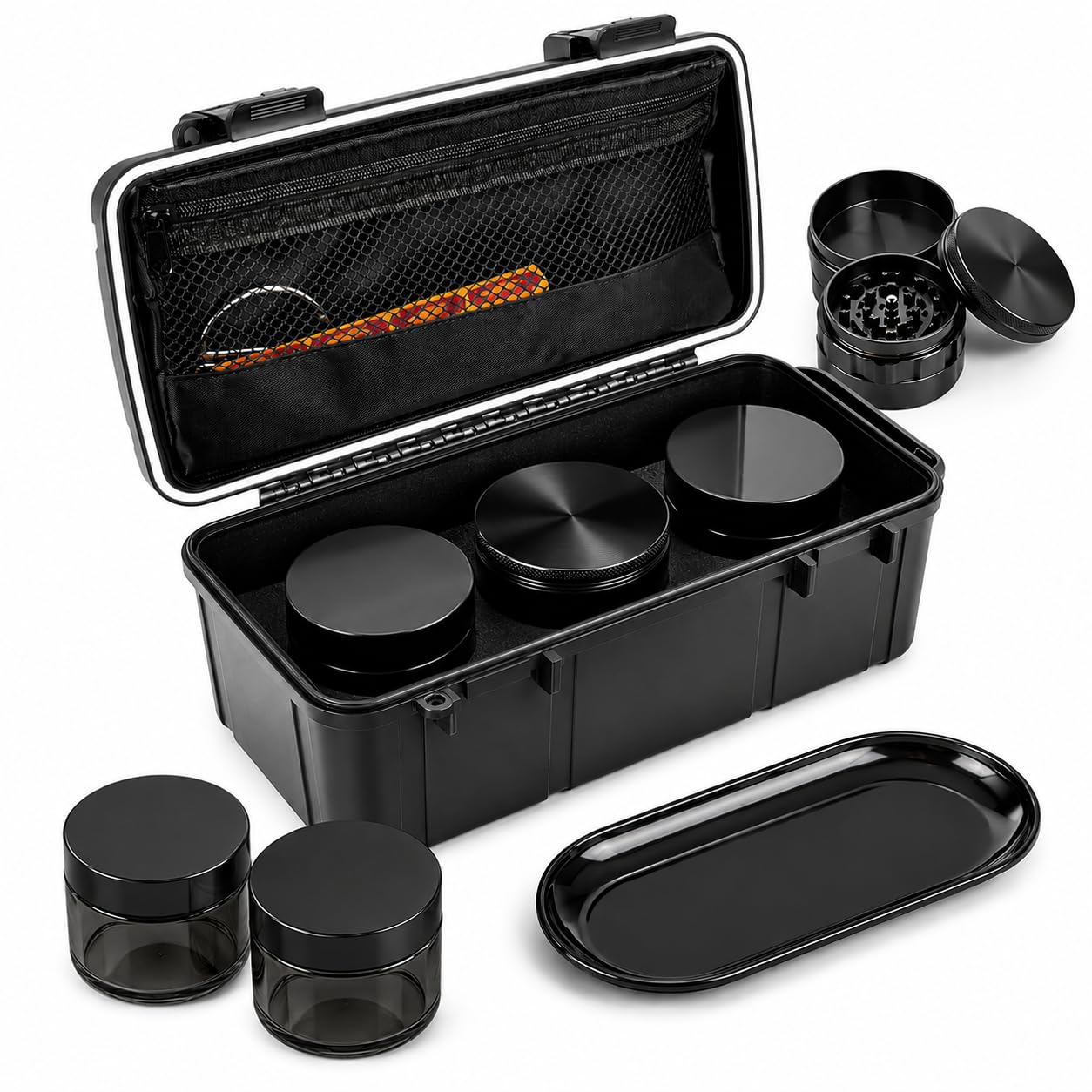 Smell Proof Bag, Odor Proof & Odorless Stash Box with Grind and Storage Tray, Waterproof Large Travel Storage Case, Home Organizer Container for Men Women, Gift for Women/Men