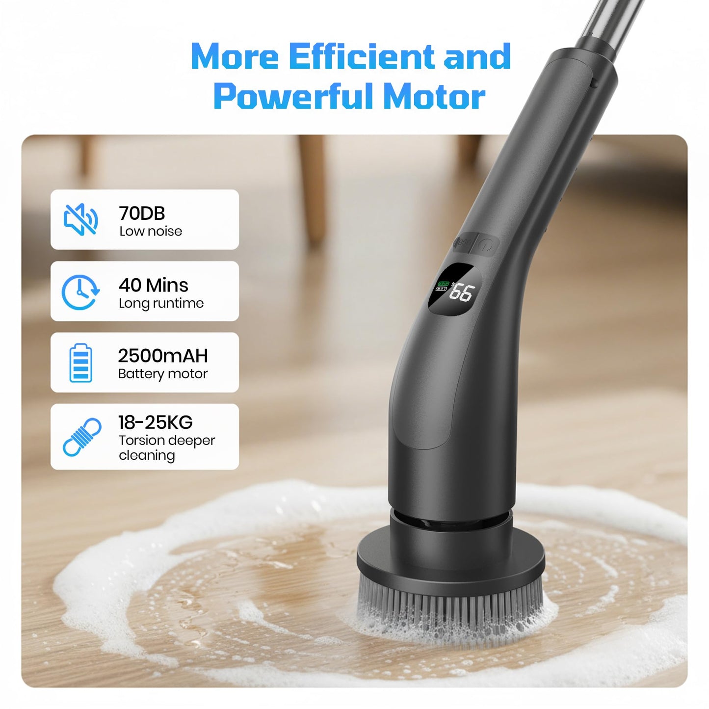 Electric Spin Scrubber, IPX7 Waterproof Shower Cleaning Brush with 7 Replaceable Brush Heads, Power Kitchen Bathroom Cleaner, Adjustable Speed and Extended Handle for Easy Cleaning