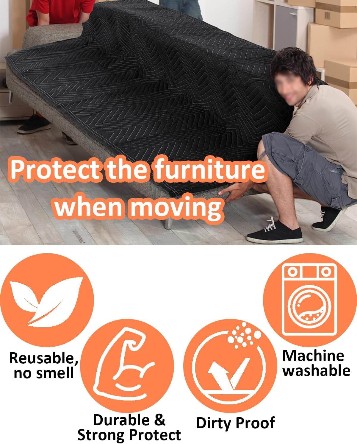 Moving Blankets Heavy Duty 2 Pack Packing Blankets for Protecting Furniture Moves Storage 40 * 72in Quilted Wrapping Shipping Blankets for Moving Supplies