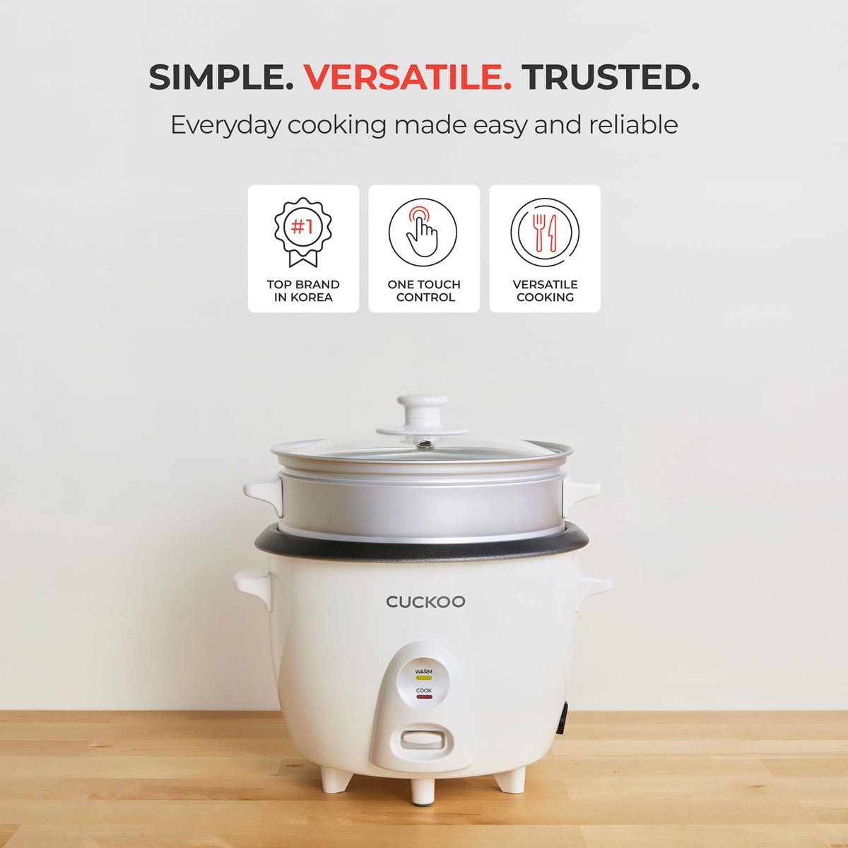 CUCKOO One Touch Rice Cooker 6-Cup (Uncooked) / 12-Cup (Cooked), Small Rice Cooker & Warmer with Steamer Tray, Versatile Grain Cooker, Soup Maker, Auto Keep Warm, White (CR-0601C)