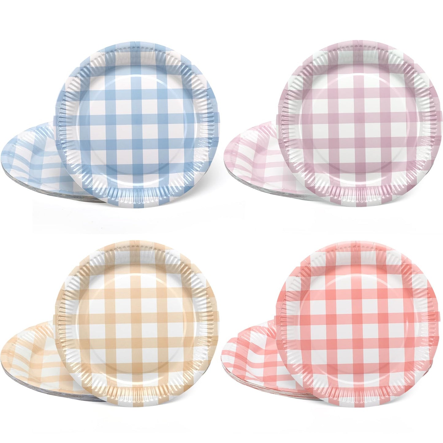 Tioncy 40 Pieces Gingham Cake Dessert Paper Plates 9 Inch Pastel Round Picnic Paper Plates Disposable Checkered Dinnerware Tableware for Picnic Wedding Birthdays Baby Shower Camping Party 4 Colors