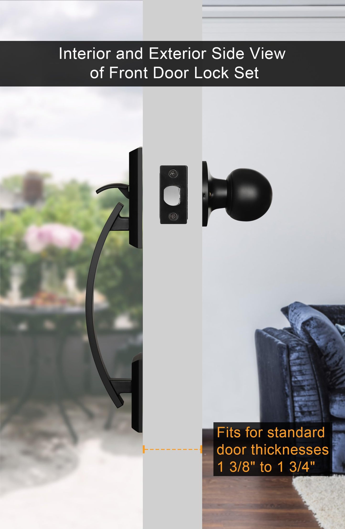 goldenwarm Black Front Door Knob Handle, Entry Door Handle and Reversible Handle Knob, Single Cylinder Front Door Handle Only, Matte Black Entry Way Door Handle