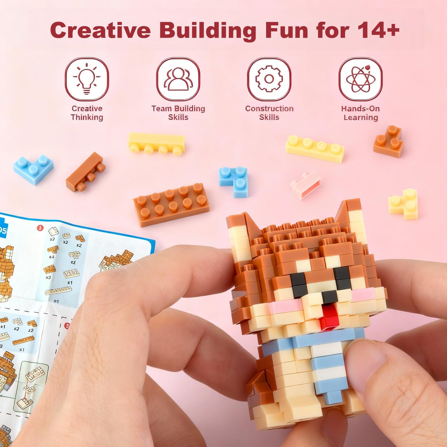 IBLOTIME Party Favors Micro Animal Building Sets Easter 12 Mini Cat Dog Figures 2189 PCS Micro Bricks Creative Building Kit Display Gift Christmas Birthday Ages 14+