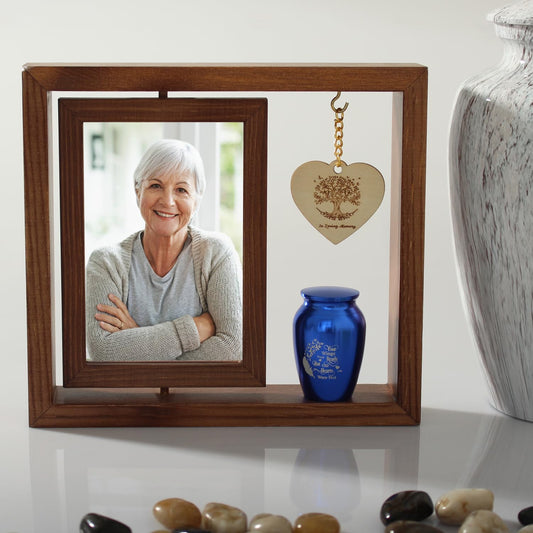 Contid Memorial Picture Frame and Small Urn Set Picture Frame with urn Mini Cremation picture Urn for Loss of Loved One,Frame Hold a 4’’-6’’ Photo, Mini Keepsake Sharing Funeral Urn with Brown Photo Frame