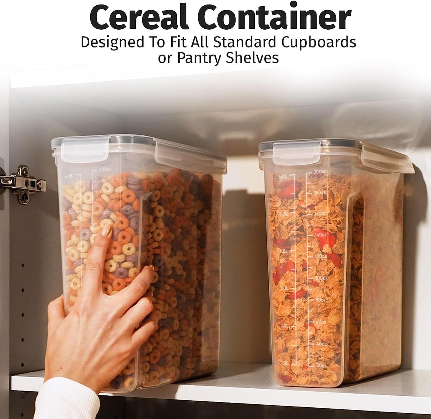 Shazo 2 Pack (6.3L / 213oz) Cereal Storage Containers - Bpa-Free Airtight Large Food Storage Containers with Lids, BPA-Free Plastic Cereal Dispenser for Pantry, Rice, Flour, Sugar & Pasta