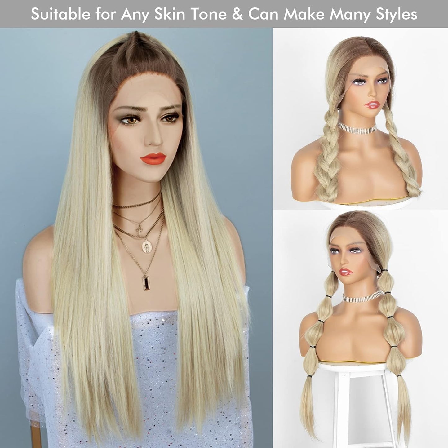 Blonde Lace Front Wig Long Body Wavy Auburn Synthetic 13X3 Lace Front Wigs Glueless Hair Pre Plucked Free Part Heat Resistant Hair for Women Drag Queen 22 Inch