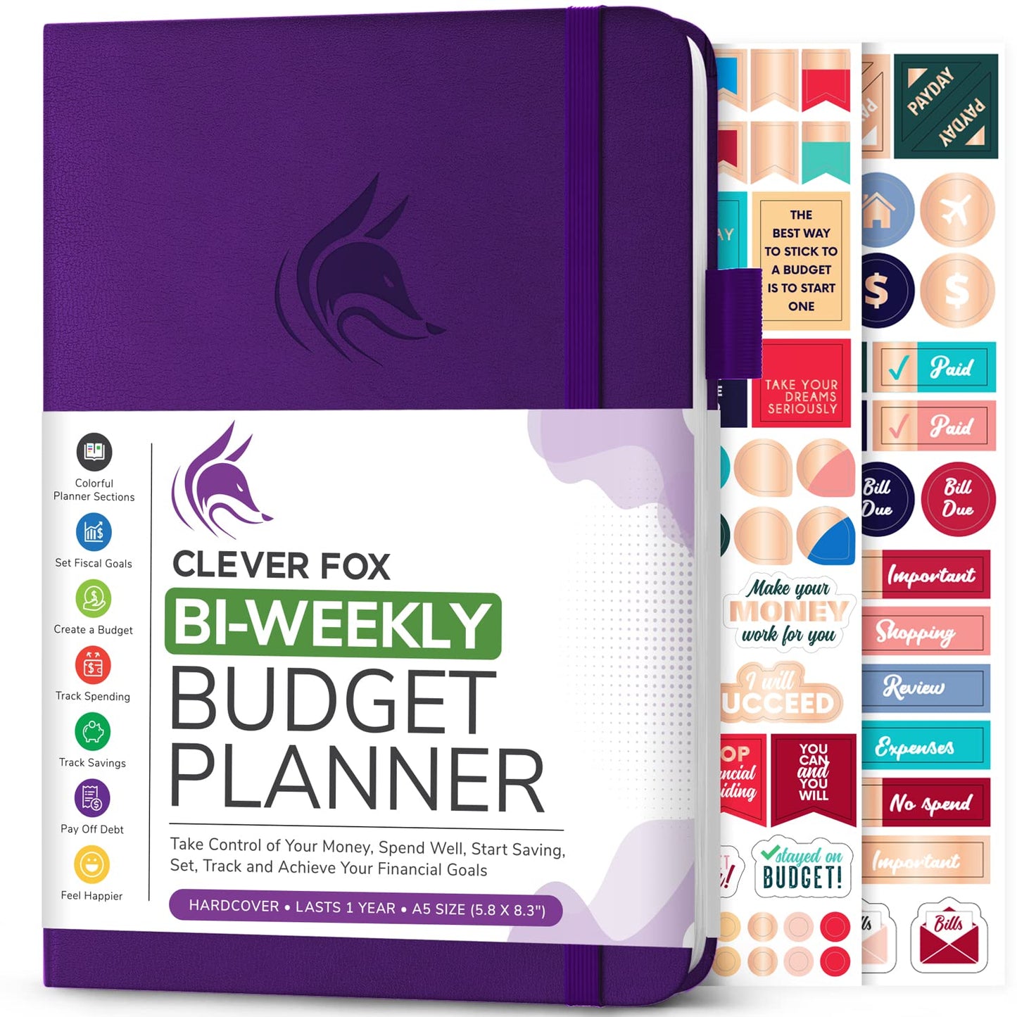 Clever Fox Bi Weekly Budget Planner – Undated Financial Planner Organizer Budget Book – Expense Tracker Notebook, Budgeting Planner, Bill Planner, Finance Planner to Manage Your Money, A5–Purple