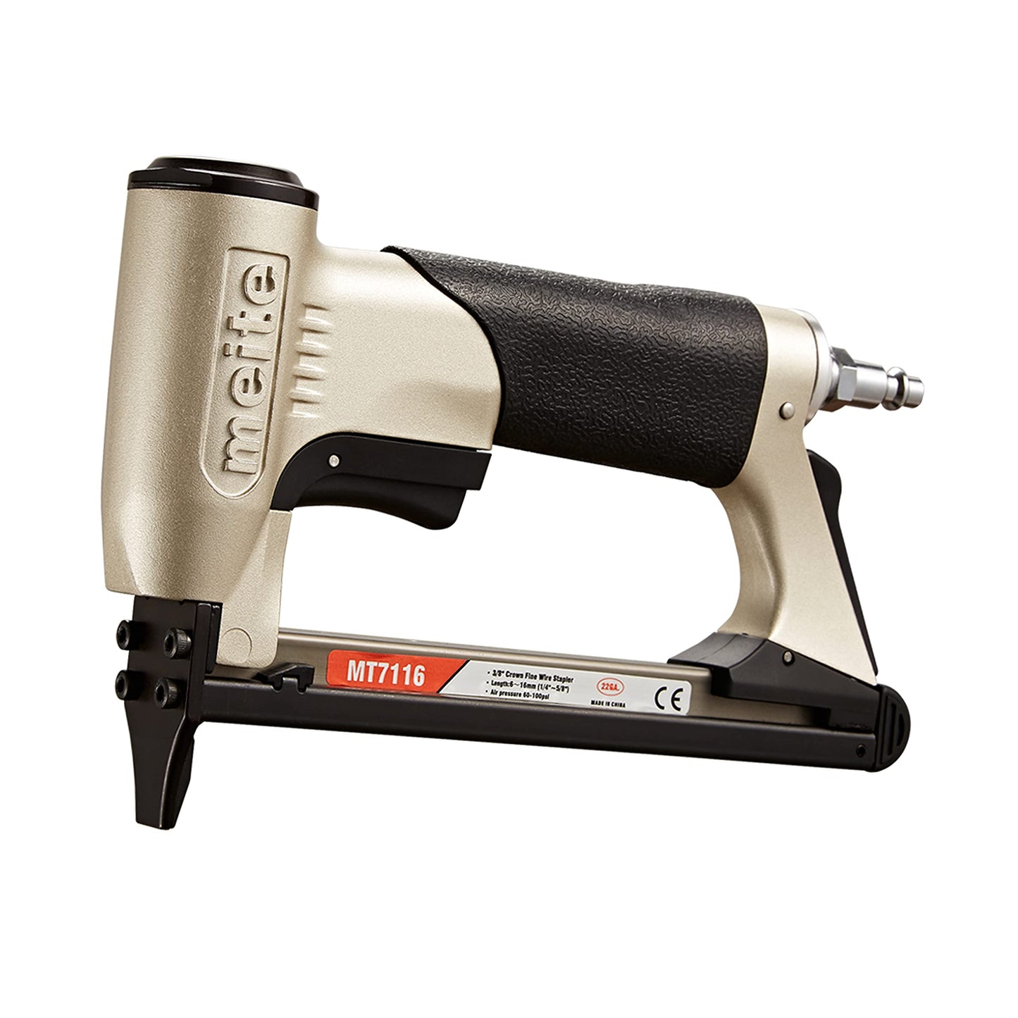meite MT7116 Pneumatic Upholstery Stapler - 22 Gauge 71 Series 9MM (3/8-Inch) Crown 6-16MM (1/4-Inch to 5/8-Inch) Leg Length Fine Wire Stapler Air-Powered Furniture Stapler