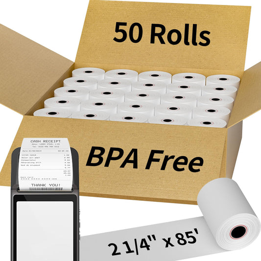 (50 Rolls) 2 1/4" x 85' Thermal Receipt Paper Rolls, Cash Register POS Thermal Paper Rolls, Credit Card Paper Rolls Thermal 2 1/4 in x 50 ft.