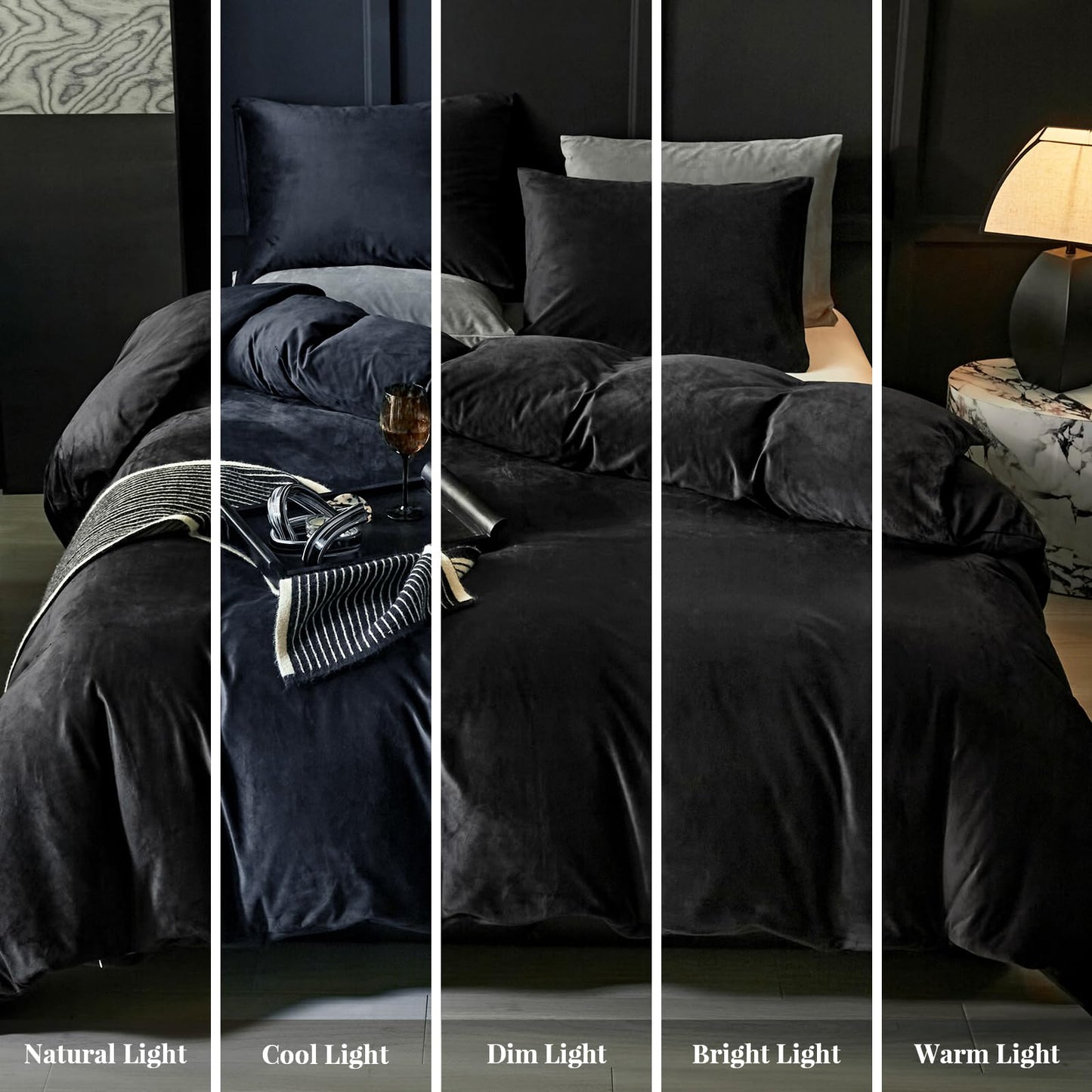 WARMDERN Black Velvet Duvet Cover Queen Size Flannel Duvet Cover Bedding Sets, 3pcs Ultra Soft Luxury Textured Modern Crystal Velvet Duvet Covers with Zipper Closure(Black, Queen)
