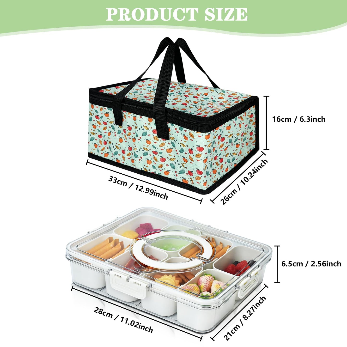 Artcome Sealed Divided Serving Tray with Handle, 8 Compartments, & Carry Bag - Ideal for Organizing and Carrying Snacks and Appetizers - Perfect for Outdoor Dining, Picnics, BBQs, Gatherings & Leisure