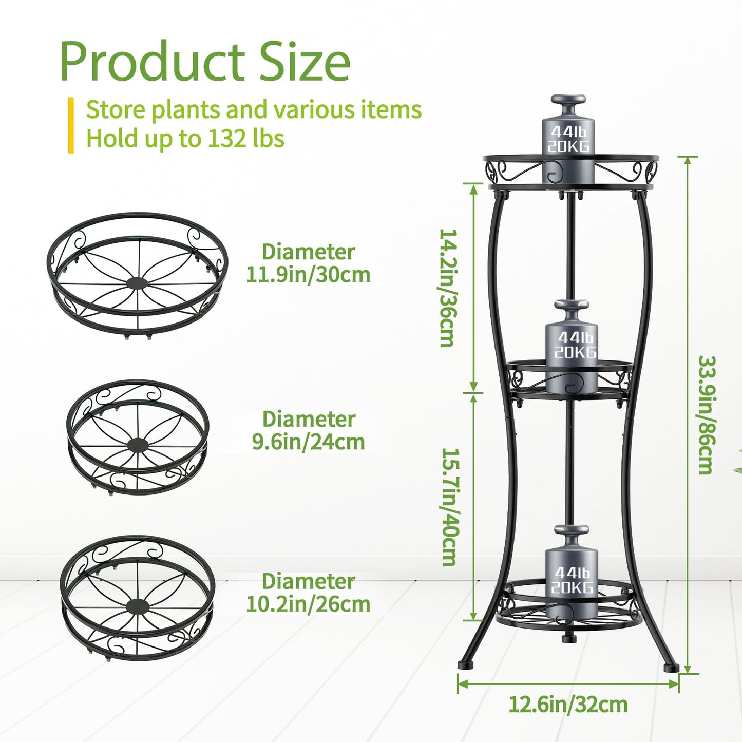 iDavosic.ly 3 Tier Tall Plant Stands Indoor Outdoor, Metal Corner Plant Stand Clearance, 34 Inch Single Flower Plant Pot Holder, Black