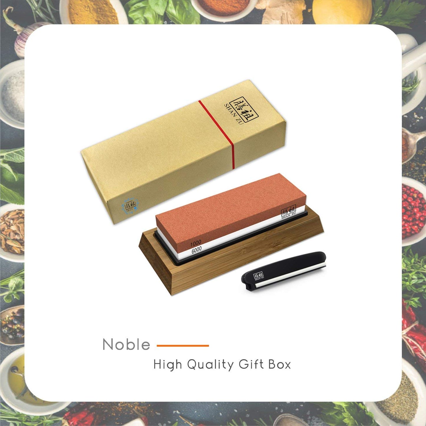 SHAN ZU Whetstone Knife Sharpening Stone, Premium 2-Sided Whetstone Sharpener 1000/6000 Grit Whetstone Kit with Non-Slip Bamboo and Silicon Base Angle Guide for Chef Knife, Kitchen Knife,Hunting Knife