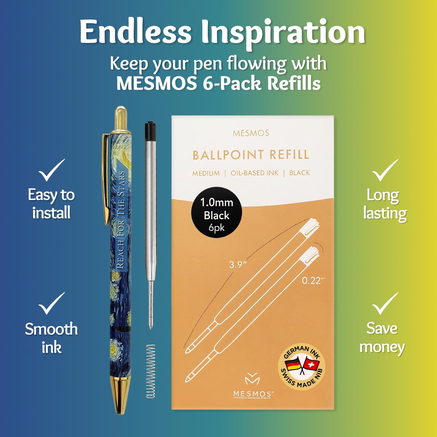 MESMOS Van Gogh Fancy Pen Set - Inspirational Gifts for Women, Office Motivational Writing Pens for Boss Lady, Congratulations Gifts, Unique Click Pens for Servers and Promotions