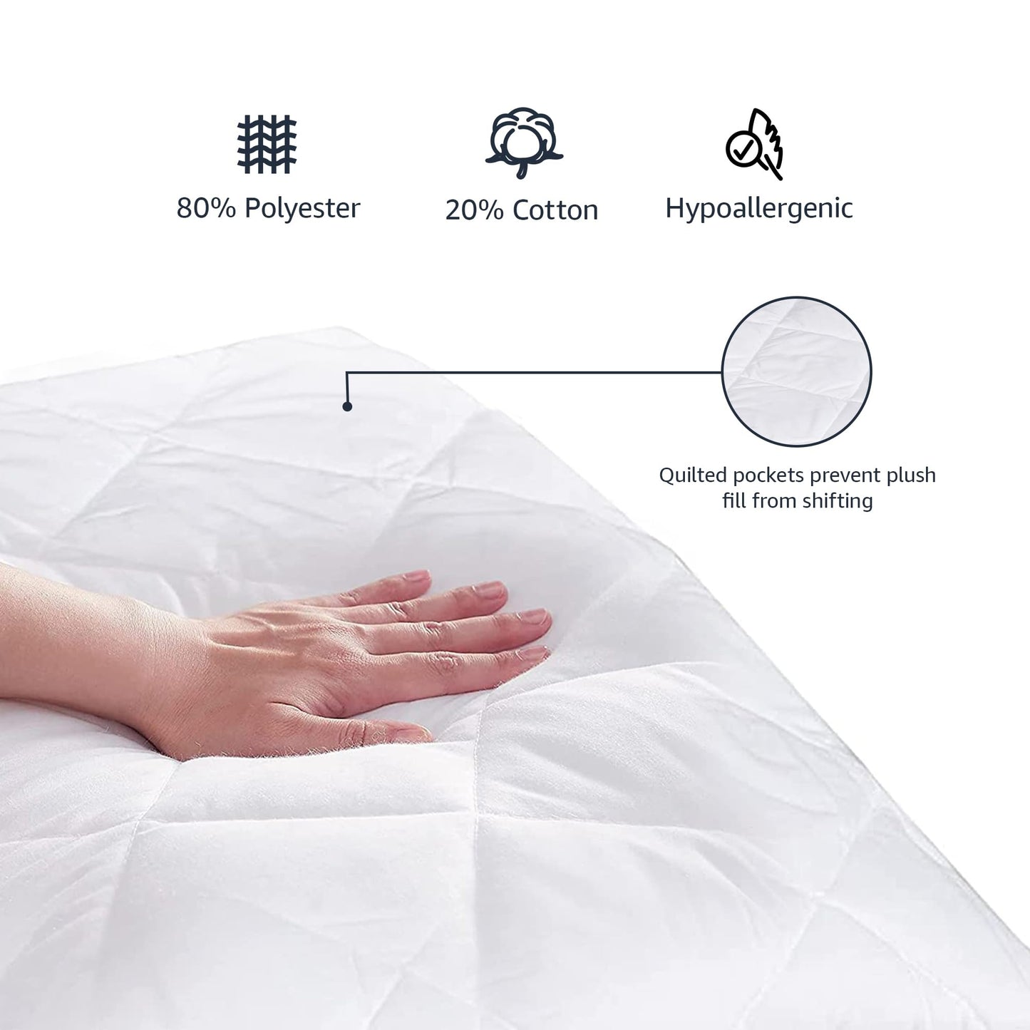 Amazon Basics Hypoallergenic Quilted Plush and Breathable Mattress Topper Pad, 18 Inches Deep, Queen, White