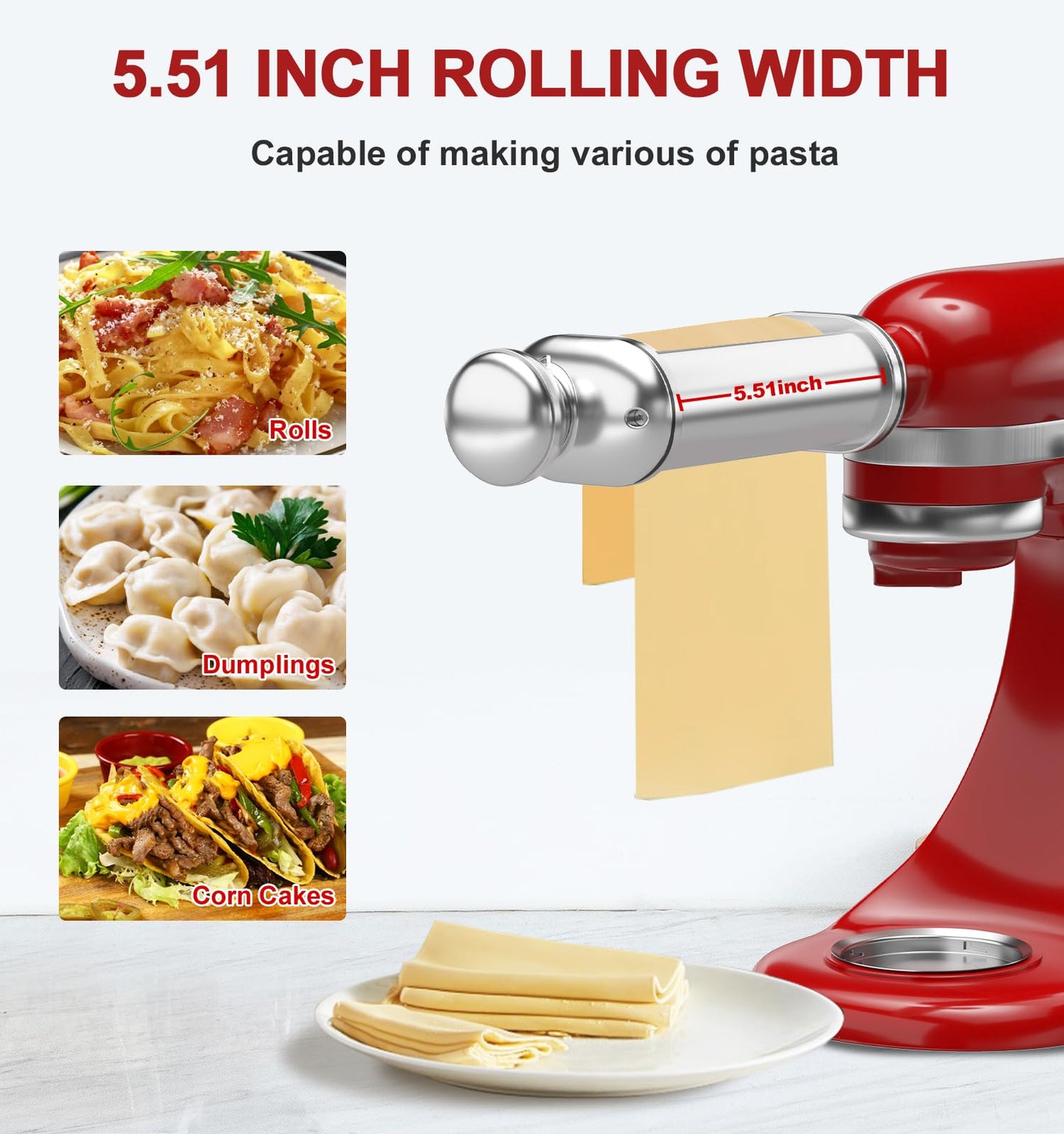 ZACME 1 Pack Pasta Roller Maker Attachment for All KitchenAid Stand Mixer and Cuisinart, Stainless Steel Pasta Attachment with 8 Adjustable Thickness knob