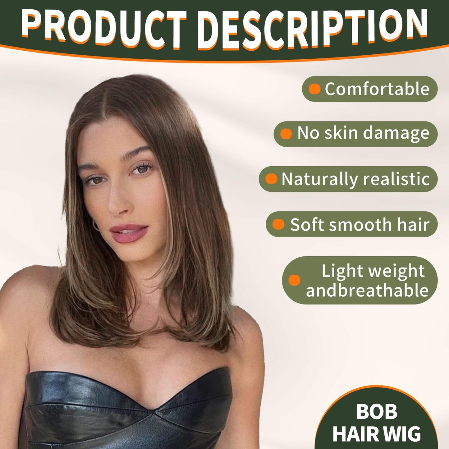 KOME Natural Brown Highlight Short Bob Wigs,Brown Straight Shoulder Length Wigs for Women,Middle Part Heat Resistant Fibre Synthetic Wig Daily Use…