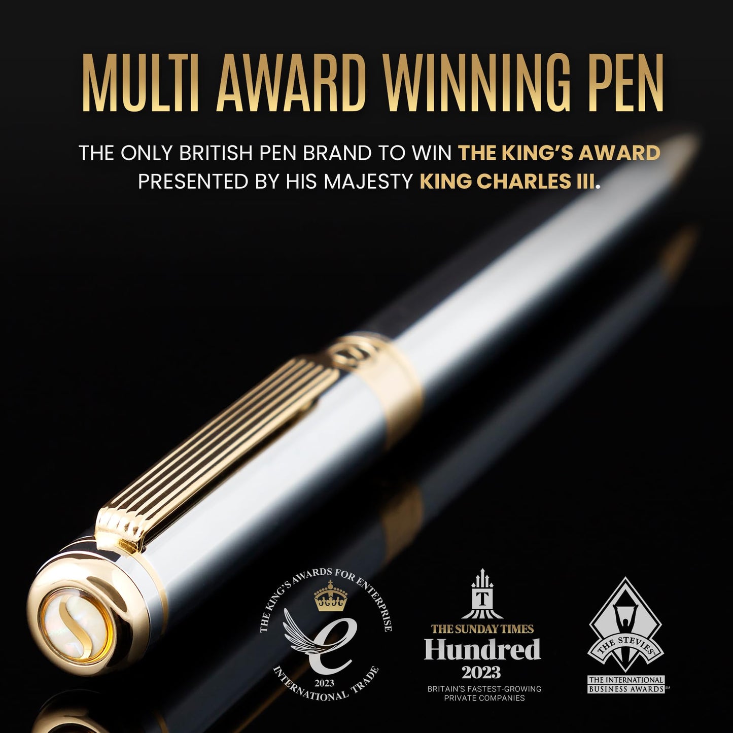 Scriveiner Silver Chrome Ballpoint Pen - Stunning Luxury Pen, Real Gold Plating, Schmidt Black Refill, Best Ball Pen Gift Set for Men & Women, Professional Executive Office, Nice Fancy Designer Pens