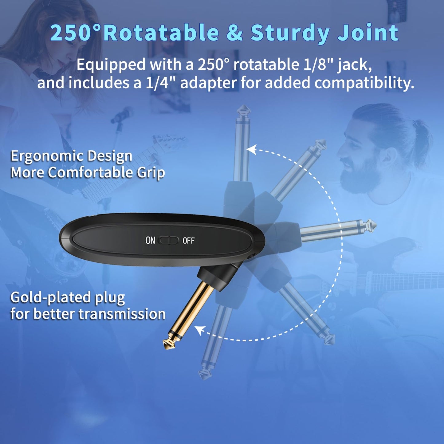 A10 Wireless Guitar Transmitter Receiver, 2.4GHz Rechargeable Transmitter Receiver, 24-bit 48KHz Audio, 100ft Range, No Latency, Plug and Play for Electric Guitar & Bass Accessories