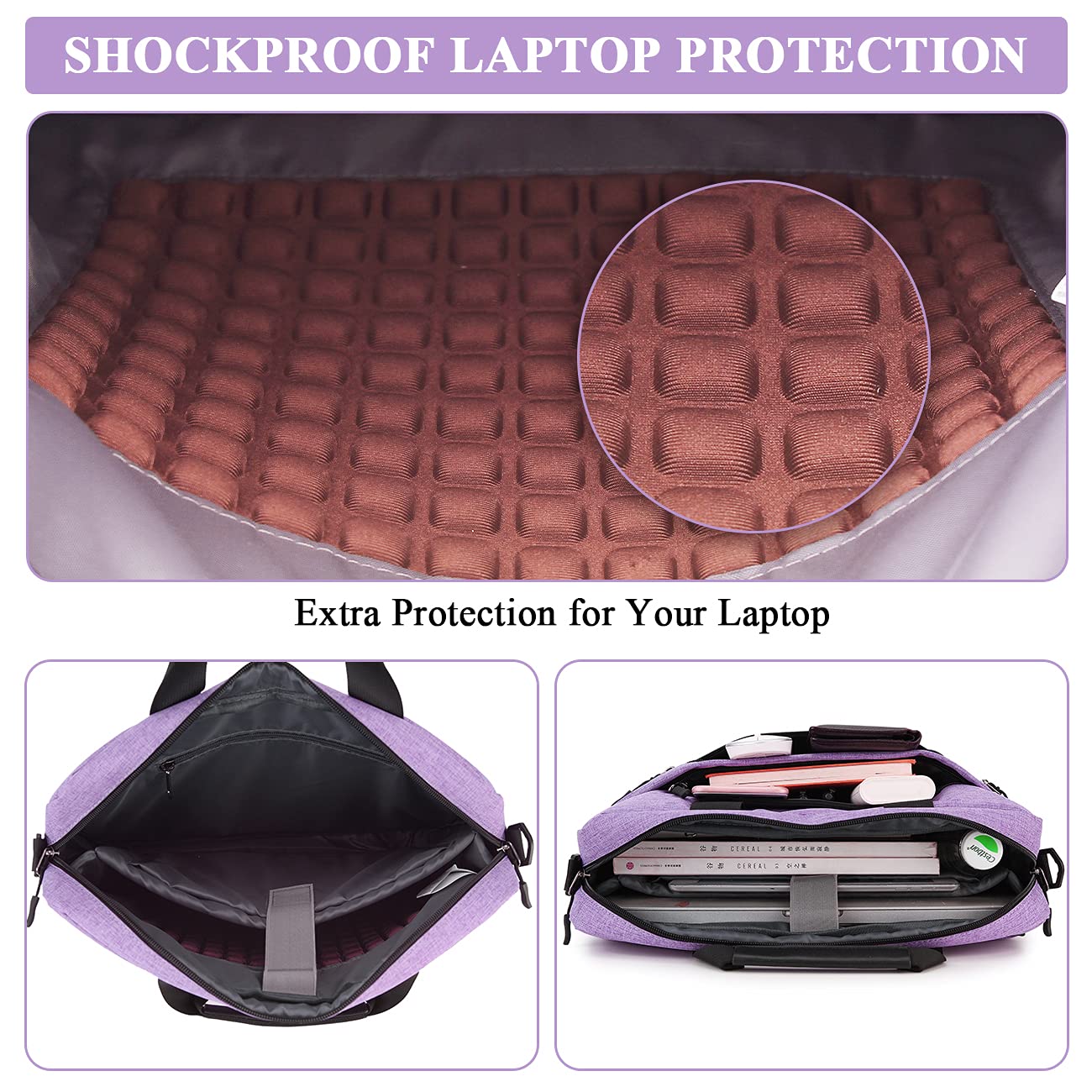Laptop Bag for Women,RAVUO Water Resistant Lightweight 17inch Shockproof Laptop Shoulder Bag Sleeve Case Business Briefcase with Shoulder Strap Purple