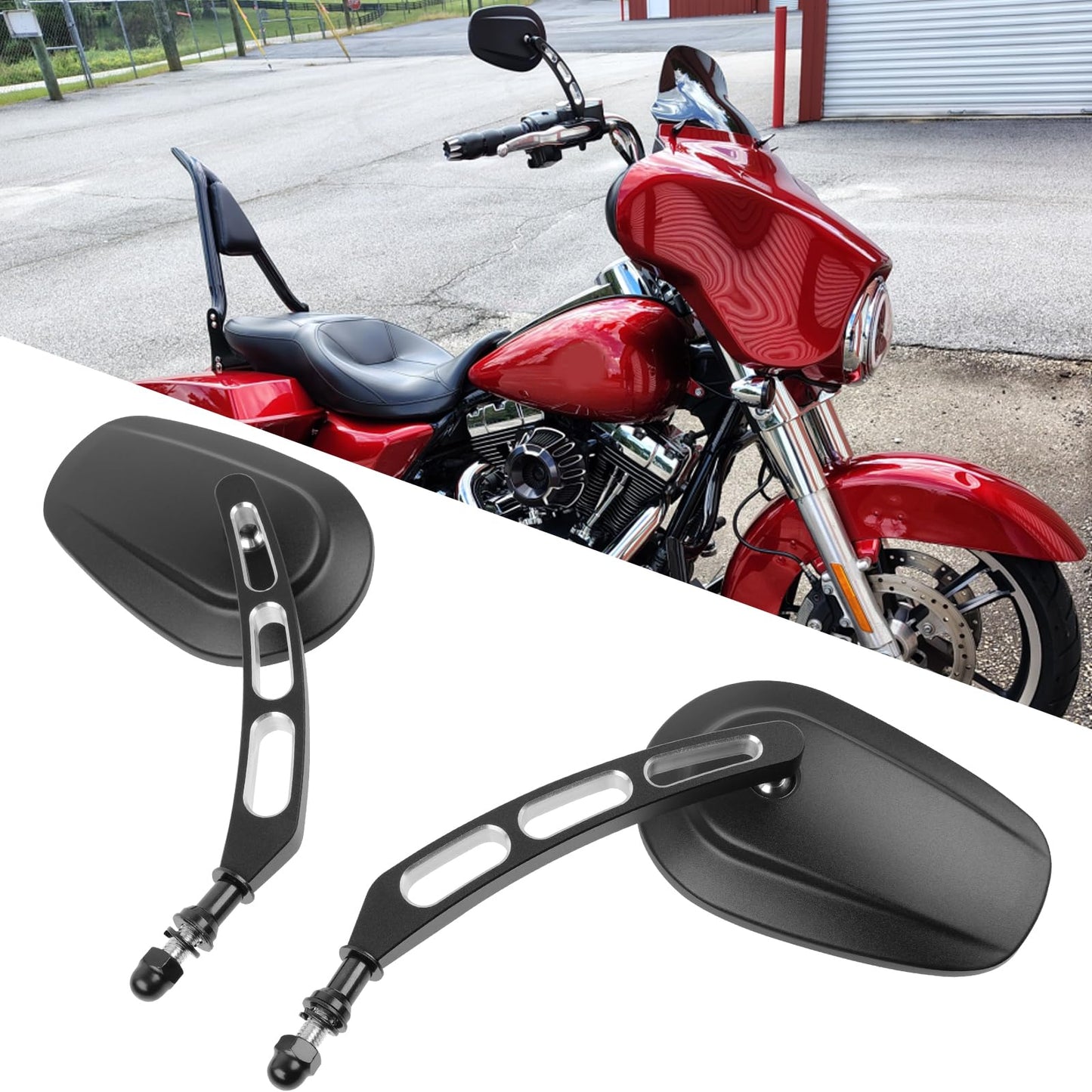 8mm Black Motorcycle Rearview Side Mirror Hollow styling for Harley Bobber Cruiser Custom MT