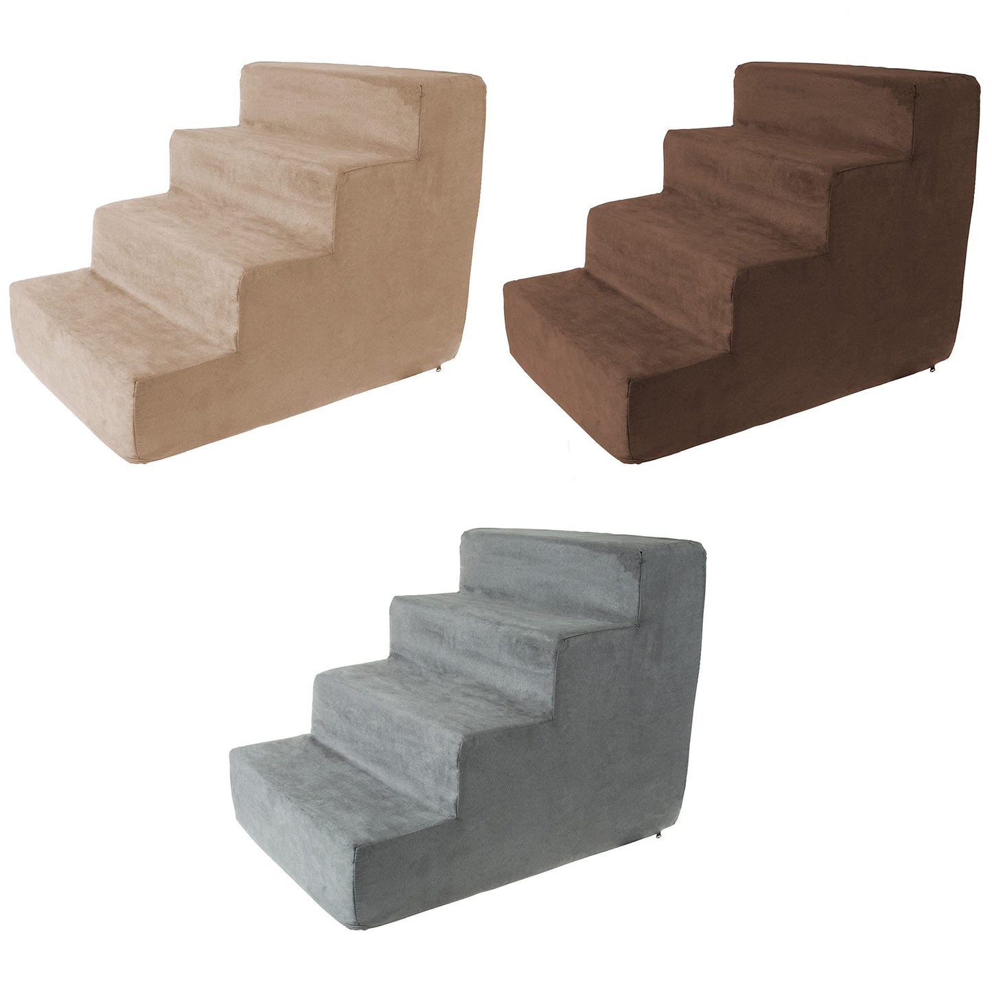 PETMAKER Dog Stairs for Small Dogs - 4-Step Dog Steps for High Bed and Couch - Pet Stairs with Nonslip Bottom, High-Density Foam, and Removable Washable Cover - Cat and Dog Furniture, Gray